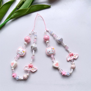 Ciondolo per braccialetto per telefono rosa ciao gattino con perline cordino per telefono portachiavi simpatico custodia per telefono accessorio cordino per ragazze. - Product Image 2
