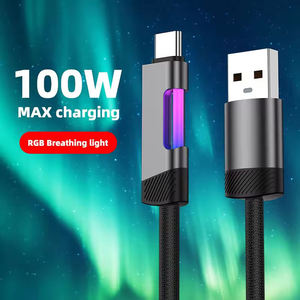Câble de charge rapide USB-C Type-C en nylon tressé avec lumière LED arc-en-ciel de 1 m 100 W pour <span class=keywords><strong>iPhone</strong></span> 16 15 <span class=keywords><strong>Pro</strong></span> Max Plus, téléphones mobiles, appareils photo - Product Image 2