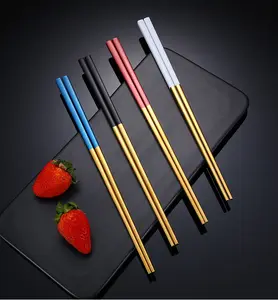 SS304 High Quality Square Shape Cutlery Stainless Steel Restaurant Wedding Flatware Metal Chopsticks