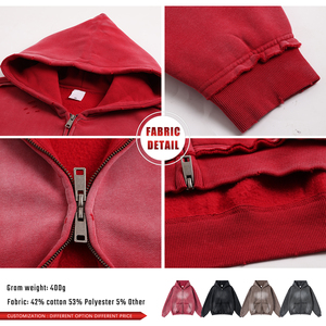 เสื้อฮู้ดซิป Highstreet Winter Monkey Wash Raw Hem ผ้าฟลีซ 400GSM ลายดิจิตอลแบบทำเก่า ทรงโอเวอร์ไซส์ ซิปคู่ สั่งทำพิเศษ - Product Image 6