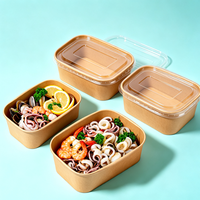 Boîte à emporter rectangulaire longue en papier multi-compartiments avec couvercle pour aliments variés