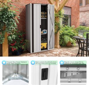 خزانة تخزين خارجية طويلة U-MAX مع 3 أرفف قابلة للتعديل، مقاومة للعوامل الجوية، هيكل من الفولاذ السبائكي، قابلة للقفل، للمرآب والشرفة، باللون الأبيض (ارتفاع 178 سم) - Product Image 4