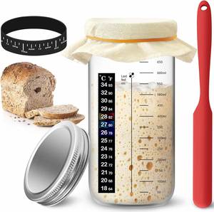 Kit de bocal à levain à large ouverture 24OZ avec bande de marquage de date et thermomètre pour la cuisson du pain - Product Image 1