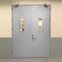 Puertas de Acero Clásicas Chinas Económicas de Doble Hoja, Puerta de Entrada de Seguridad Metálica con Ventanas de Vidrio para Taller Industrial