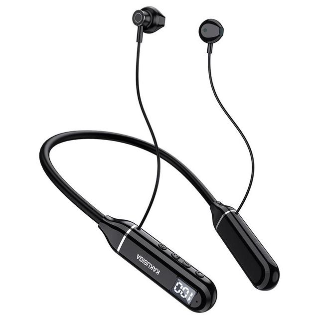 KAKUSIGA Wholesale Top Fashion LED Digital Display Neck-mounted Wireless Earphone for Running Magnetic Bass Headset Hands Free