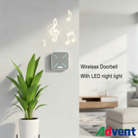 Sonnette de porte sans fil intelligente Advent Flash avec veilleuse pour la maison et le bureau, installation facile, matériau ABS et tissu