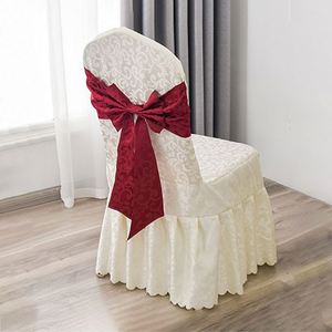 Housses de chaise en polyester lavables en machine, couleurs unies, housses de chaise simples avec ruban et nœud pour événements - Product Image 2