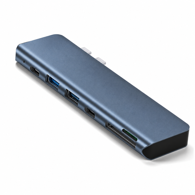 MacBook Pro USB-C Hub 7-in-2 Dual Side Port Type-C 4K Adapter Docking Station Compact Expansion for Laptop Space-Saving