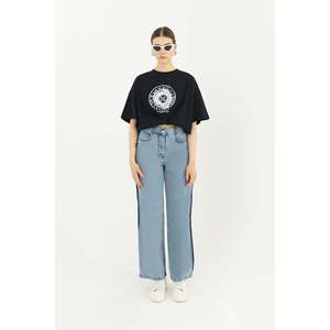 Pantalones Anchos Azules para Mujer Soul con Detalle de Raya Lateral - Pantalones Cómodos de Corte Holgado para Atuendos Casuales y Elegantes - Product Image 1