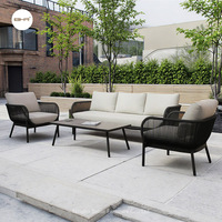 Ensemble de meubles de jardin en métal moderne BHR avec canapé en corde tressée et table basse pour patio de villa