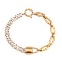 VEROMCA Bracelet de tennis tendance en forme de cœur et de zircon avec plaque en or 18 carats Bracelet à la mode en acier inoxydable semi-verrouillable à maillons de chaîne