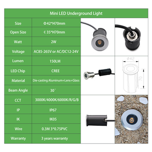 Applique murale étanche 2W Ip67 Underground Encastré Coin Extérieur Mini Lampe creusée Encastré Extérieur <span class=keywords><strong>Spot</strong></span> encastré dans le <span class=keywords><strong>sol</strong></span> - Product Image 4