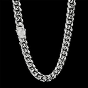 Hip Hop Zircon Spring Buckle Stainless Steel <b>Necklace</b> Round Ground High Polished Cuban Chain <b>Men</b> <b>Necklace</b> Cuban Link Chain - Product Image 5