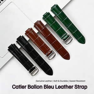 Bracelet de montre en cuir de vachette pleine fleur double face avec extrémités courbées pour Catier Bollon Bleu, bracelet de remplacement à queue unique - Product Image 5