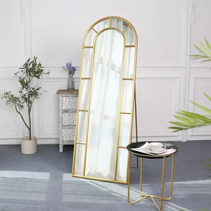 Custom Large Full Length Standing Arched Garden Mirrors Antique Metal Hanging Gold Frame Dressing Floor Mirror Espejos