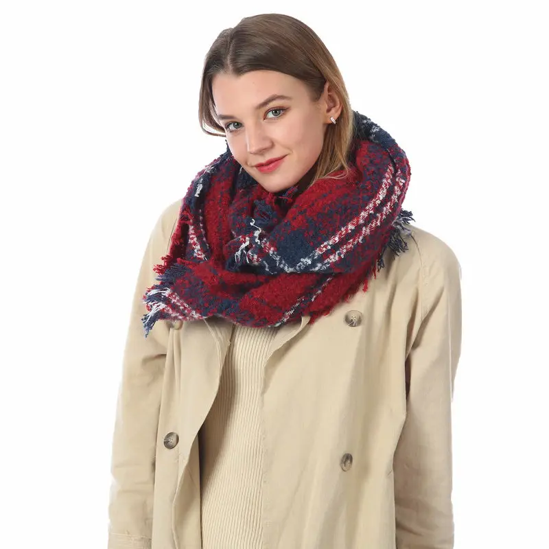72色冬のアクリル女性タータンチェック柄インフィニティ新しいグリッドチェックチェック柄ループスカーフ