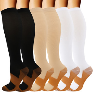 Pour <span class=keywords><strong>Amazon</strong></span> cuivre ion <span class=keywords><strong>Compression</strong></span> tricoté chaussettes couleur unie équipage haute élastique en plein air cyclisme Long Tube sport pression chaussettes - Product Image 2