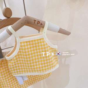 TianMaoJia Girls Plaid Suspender Set Cotton Vest Skirt Two Piece Summer Outfit 23/S - Product Image 3