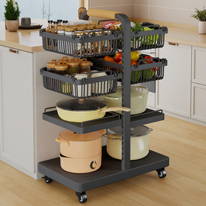 Organizador de Ollas de Hierro <span class=keywords><strong>con</strong></span> <span class=keywords><strong>Ruedas</strong></span> para el Hogar, Cesta de Almacenamiento de Frutas <span class=keywords><strong>con</strong></span> 5 Compartimentos, Escurridor, Estante de Secado, Ecológico, Desmontable - Product Image 5