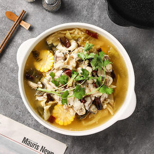 Assiettes à dîner <span class=keywords><strong>de</strong></span> forme ronde <span class=keywords><strong>de</strong></span> 12.2 pouces bol à double oreille en grès japonais Texture <span class=keywords><strong>de</strong></span> roche bol à soupe profond en céramique avec poignée - Product Image 5