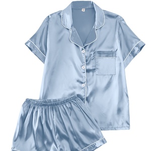 Conjunto de Pijama de Verão em Cetim Sólido e Respirável para Mulheres - Camisa de Manga Curta com Botões e Shorts, Roupas de Loungewear Luxuosas e Sedosas - Product Image 5