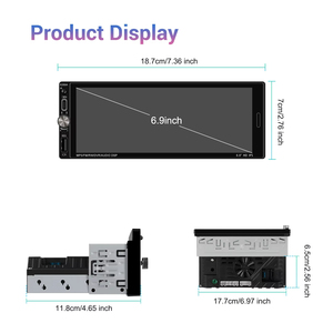 วิทยุติดรถยนต์ Podofo 2+64G 1 Din ระบบแอนดรอยด์ หน้าจอสัมผัส IPS ขนาด 6.9 นิ้ว รองรับ Wireless Carplay/Android Auto/BT/GPS/DSP/Wifi/FM/RDS ผู้จัดจำหน่ายขายส่ง - Product Image 2