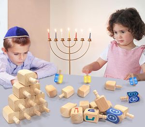Hanukkah Dreidel in <span class=keywords><strong>legno</strong></span>, bianco in <span class=keywords><strong>legno</strong></span> naturale Chanukah Dreidel progetto fai da te dipinto per i giochi di festa di Hanukkah decorazioni di Hanukkah - Product Image 6