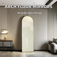 Miroir sur Pied Sur Mesure, Fait à la Main, Moderne, Haute Définition, Grand Format, en Verre, Cadre Métallique, en Arc, pour Salle de Bain, Salon, Chambre