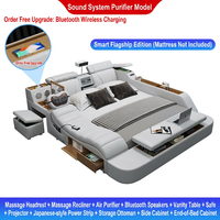 Lit intelligent en cuir Tatami avec projecteur 100 pouces, Bluetooth, USB, coffre de rangement, tailles King et Queen pour chambre principale