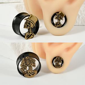 Punk acier inoxydable crâne et cuivre bouchons d'oreille tête <span class=keywords><strong>de</strong></span> mouton jauges d'oreille chapeau canaux bouchons Tunnel extenseur civières Piercing bijoux - Product Image 2