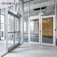 Porte extérieure commerciale à économie d'énergie RICHOCEAN, porte coulissante automatique en aluminium à double vitrage noir pour supermarché