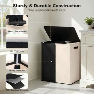 Cesto de Ropa Sucia Doble de 145L con Tapa, Cesto con Dos Compartimentos y Bolsas Extraíbles, Cesta Plegable de 2 Secciones con Tapa - Product Image 2