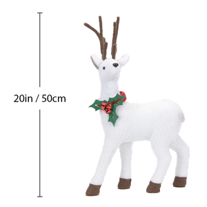 Snow White Plush 20in <b>Reindeer</b> Accent with Holly Collar Red Bell Cluster Nordic Holiday <b>Decoration</b> for Home Store Styling - Product Image 3