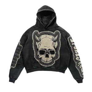 Haute qualité Streetwear français éponge homme à capuche à capuche soleil fané Vintage pull lavé en détresse broderie sweats à capuche pour hommes - Product Image 1