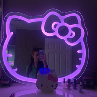 Conception personnalisée de la coiffeuse Smart Touch Light Miroir mural pour barbier Miroir de salle de bain à LED RVB en forme de chat pour le maquillage du petit chat