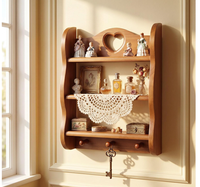Étagère murale flottante en bois massif personnalisée à 3 niveaux, style vintage, avec crochet pour rangement mural en forme de cœur et dessous de plat au crochet