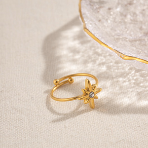 Bestseller Ring 18k Gold Plated for Women Vacation Party Accessories Minimalist Stainless Steel Zircon Star <strong>Oprn</strong> Ring Adjustable - Product Image 2
