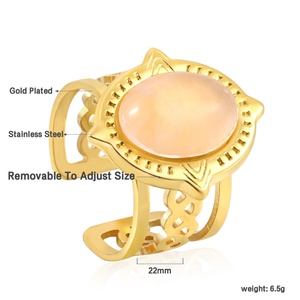 Anillos Ajustables Personalizados de Acero Inoxidable Vintage con Baño de Oro de 18K y Circonita Cúbica, con Piedra Natural Verde, Resistentes al Agua - Product Image 6