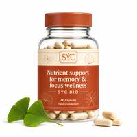 SYC 60 Capsules d'extrait de Ginkgo Biloba pour améliorer la mémoire et le sommeil, la santé cérébrale, le soutien immunitaire, pour adultes, végétaliens, marque privée, OEM, vente en gros