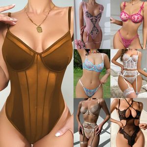 Nouvelle Camisole en Maille pour <span class=keywords><strong>Femme</strong></span>, Lingerie Sexy Broderie 3D, Bretelles Fines, Lingerie Une Pièce en Dentelle Sexy - Product Image 6