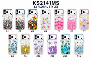 เคสโทรศัพท์ใสลายดอกไม้แม่เหล็กพร้อมดีไซน์ดอกไม้แห้งวิบวับ ป้องกันการกระแทก สำหรับ iPhone Samsung ขายส่ง - Product Image 5