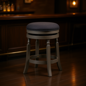 Taburete de bar gris desgastado de 24 pulgadas con asiento de tela color carbón para uso en bares - Product Image 2