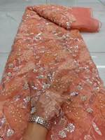 Dentelle africaine de luxe écologique, fleurs 3D brodées, maille perlée, tissu de dentelle française, robe de mariée faite à la main, sequins 5