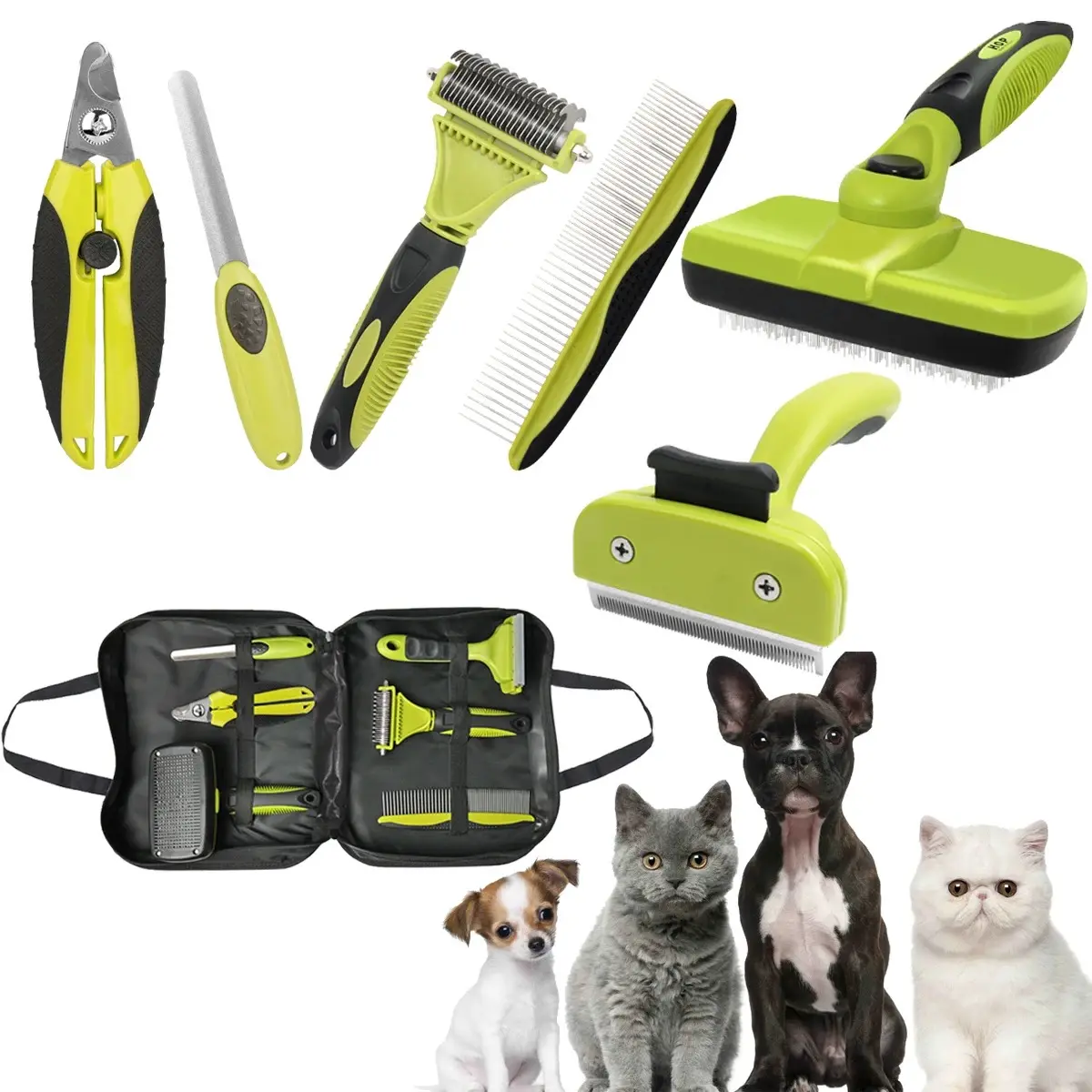 Venta al por mayor de fábrica profesional multifunción 6 en 1 Cat Dog Grooming Tool Kit Bag Pet Dog Brush Set Kit