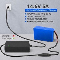 Chargeur de batterie LifePO4 14,6 V 5 A, mode de charge CC CV pour pack de batteries LifePO4 Lipo 4S 12 V 12,8 V, chargeur de batterie LifePO4 14,6 V 5 A