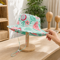 LACOFIA Topi Matahari Bayi Balita Perempuan Model Bucket Dapat Disesuaikan Musim Panas UPF 50+ Perlindungan Sinar Matahari Berenang Pantai Kolam Renang Hijau Semangka Poliester