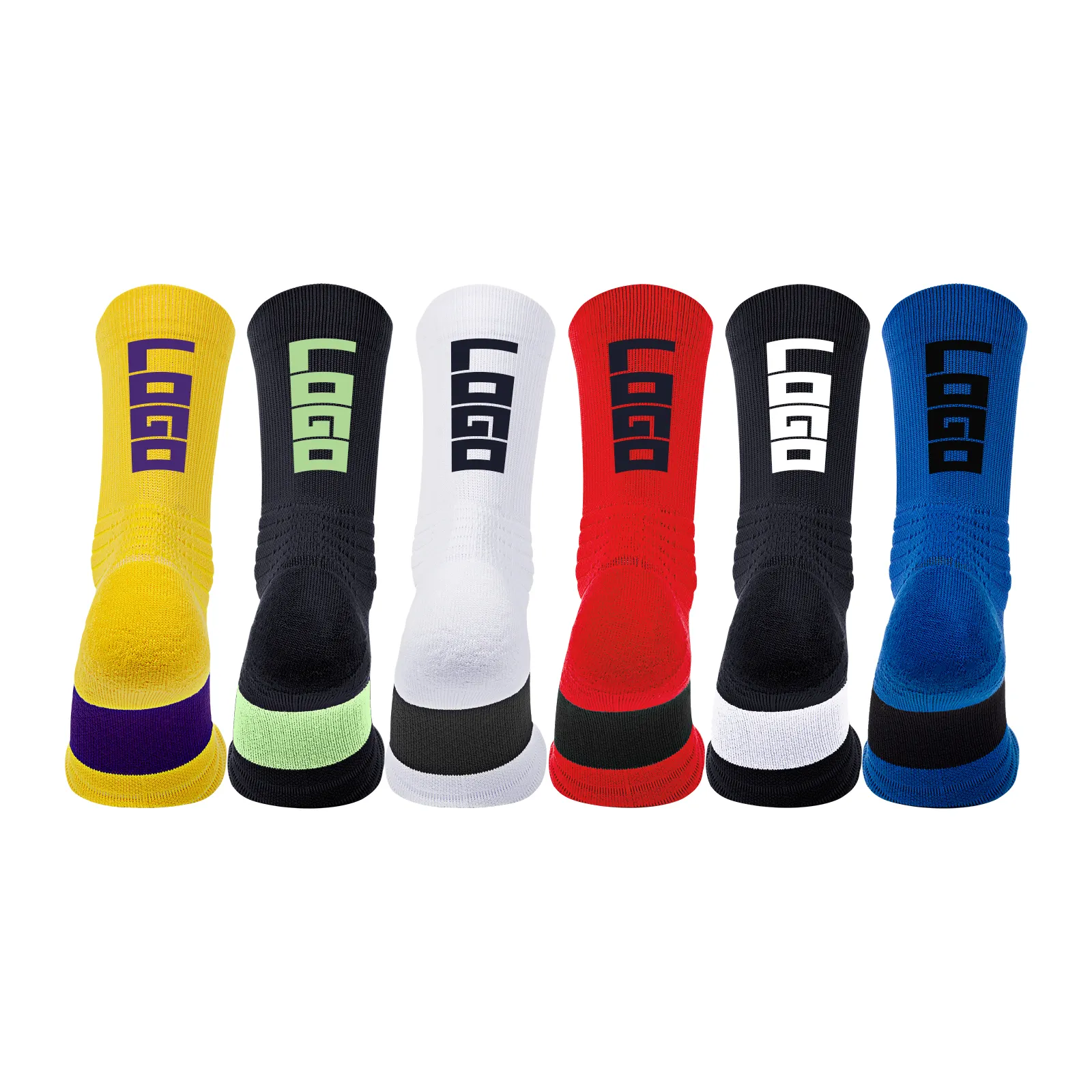 Meias esportivas personalizadas com logotipo de designer, meias casuais de algodão de cor sólida personalizadas para corrida, basquete, futebol e esportes