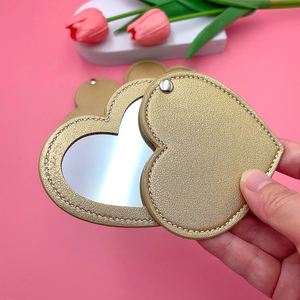 Sweet Heart Shaped Pu Leather Pocket <b>Mirror</b> Private Label Rotatable Makeup <b>Mirror</b> <b>Compact</b> <b>Mirror</b> With Cover - Product Image 1