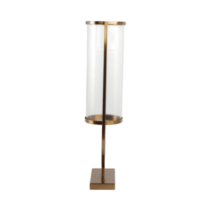 Portacandele in Metallo e Vetro Stile Hurricane, Candelabro Contemporaneo per Centrotavola, Elegante Decorazione - Product Image 3