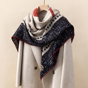 Écharpe en laine de soie camélia rétro française femmes de haute qualité 130x130cm grand châle carré automne hiver chaud imprimé fleuri adultes - Product Image 1